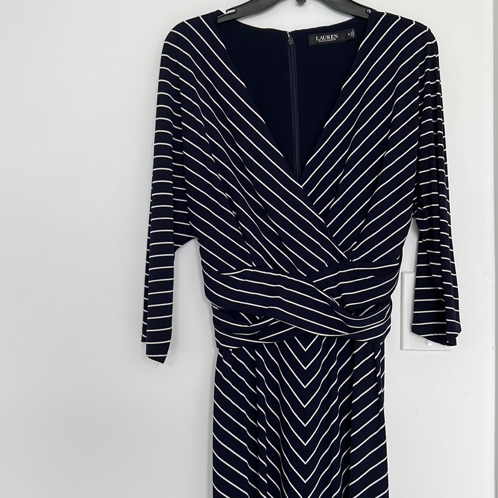Ralph Lauren navy blue and white dress, size 14.